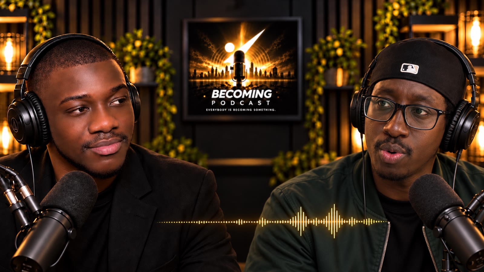 Pape et Mame Mor pendant l’enregistrement de Becoming Podcast