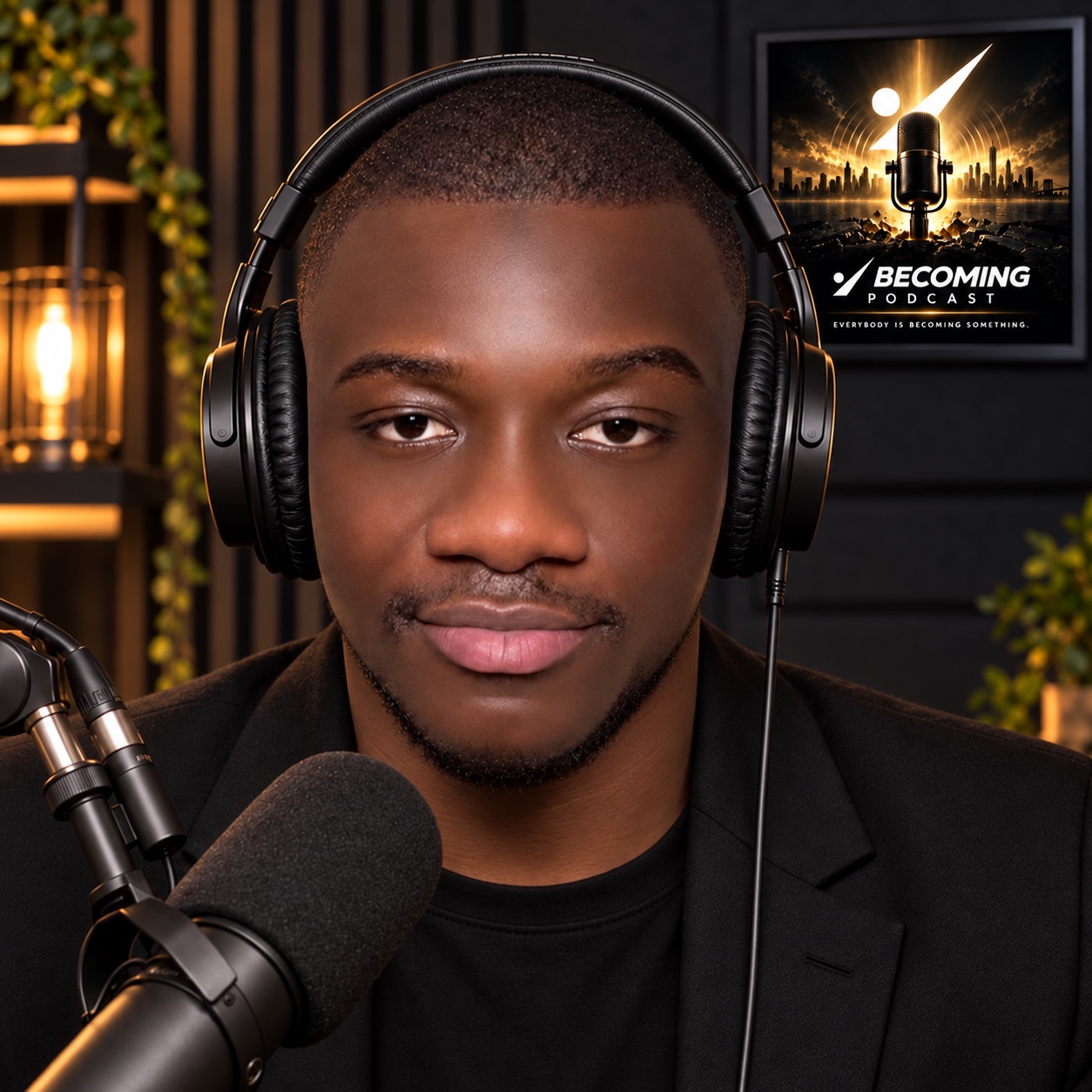 The Becoming podcast host recording in the studio