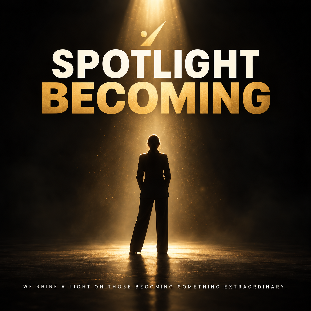Spotlight Becoming — a person illuminated beneath the official Becoming symbol